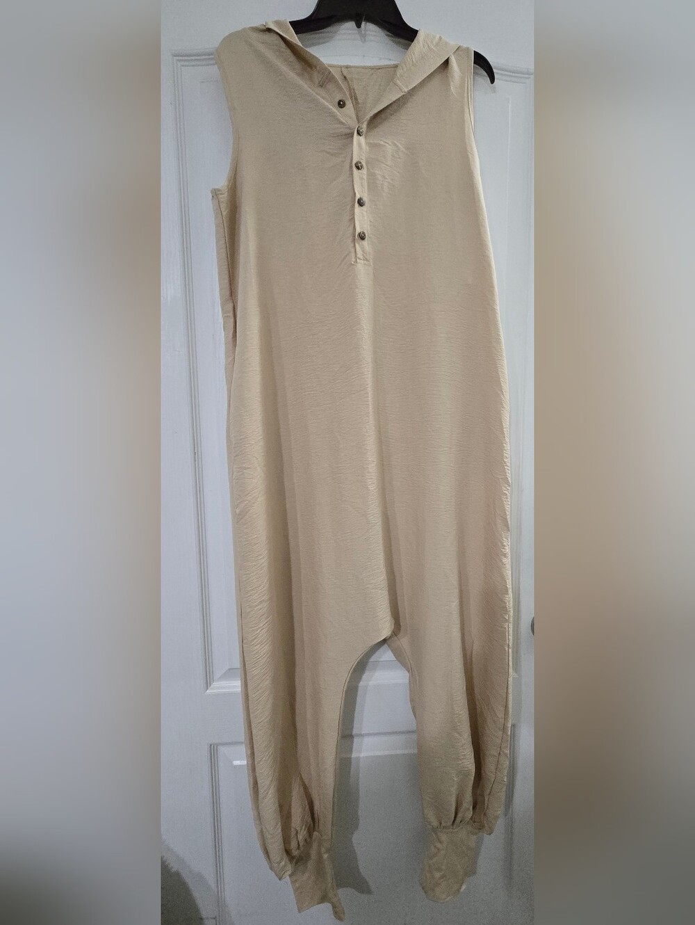 Sleeveless Hooded Jumpsuit in Beige - Relaxed Romper